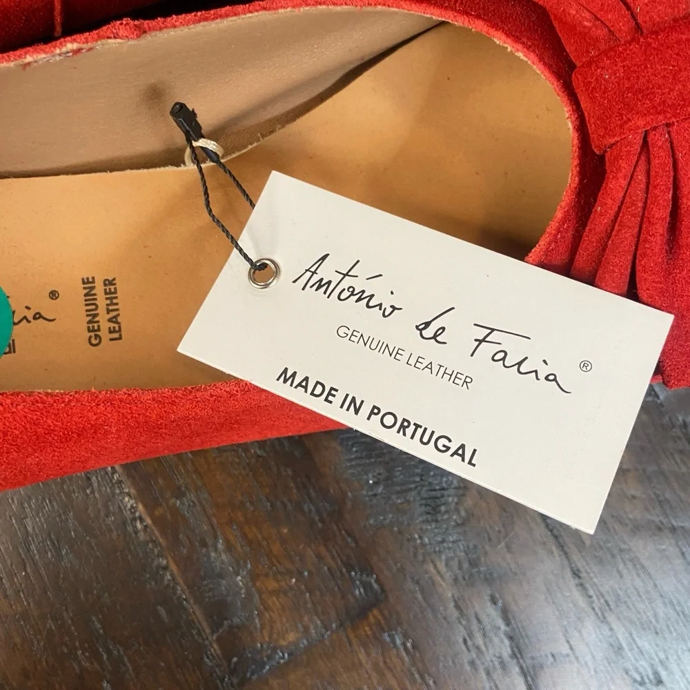 Antonio De Faria Ashley Double Bow Red Suede Flats Size 8 Genuine Leather NEW